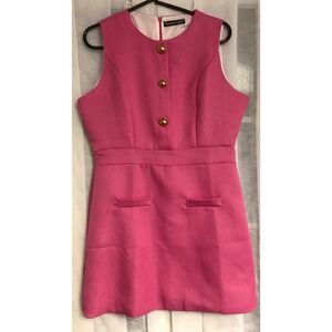 Aveloria Pink Textured Sleeveless Mod Mini Dress Gold Buttons Size 
12